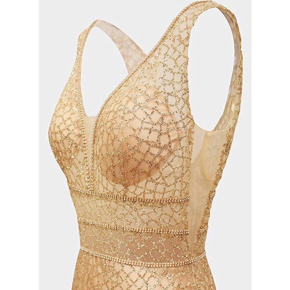 🆕 Women's Glitter Tulle Double V-Neck A-Line Gown - Picture 4 of 5